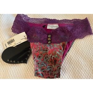 Rare NWT Beach Bunny Swimwear Rapture Bottom Peacock Purple Lace Bikini M.‎
